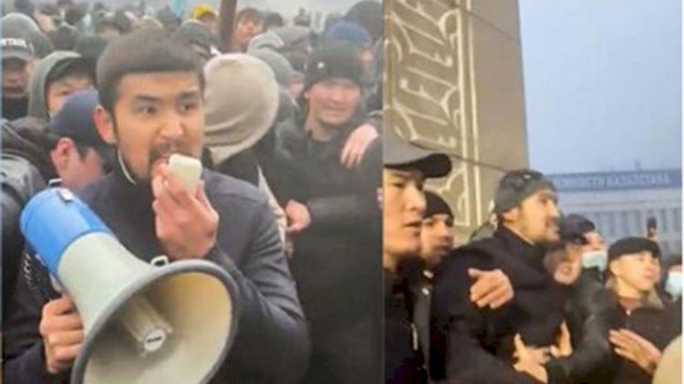 Kriminal avtoritet Qazaxıstana uçdu, etirazçılar qarşısında çıxış etdi - VİDEO